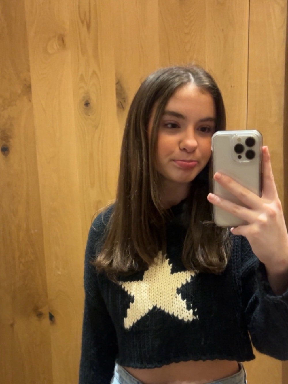 Edikted Black Cropped Star Knit Sweater with Cream Star